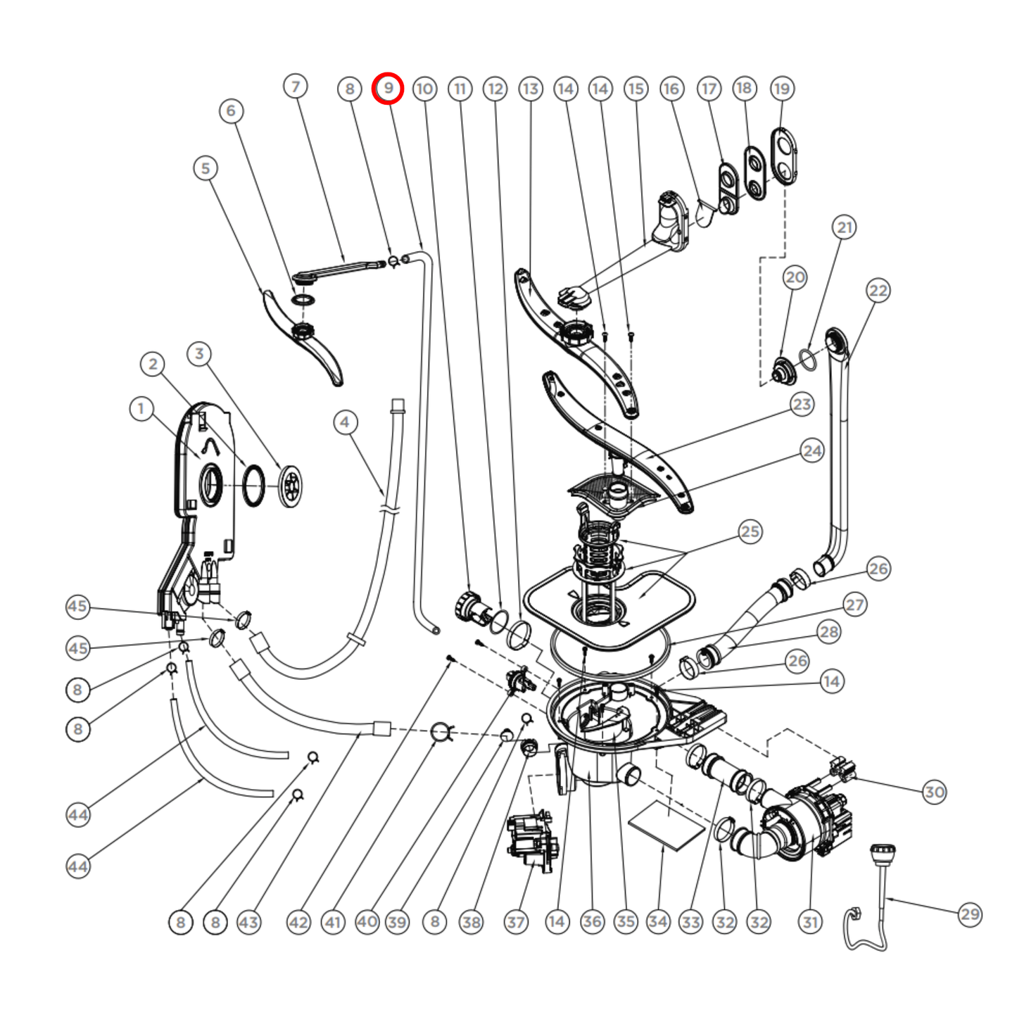 H0120802831 Fisher & Paykel, Haier Dishwasher Upper Spray Outlet Hose Assembly - H0120301040A