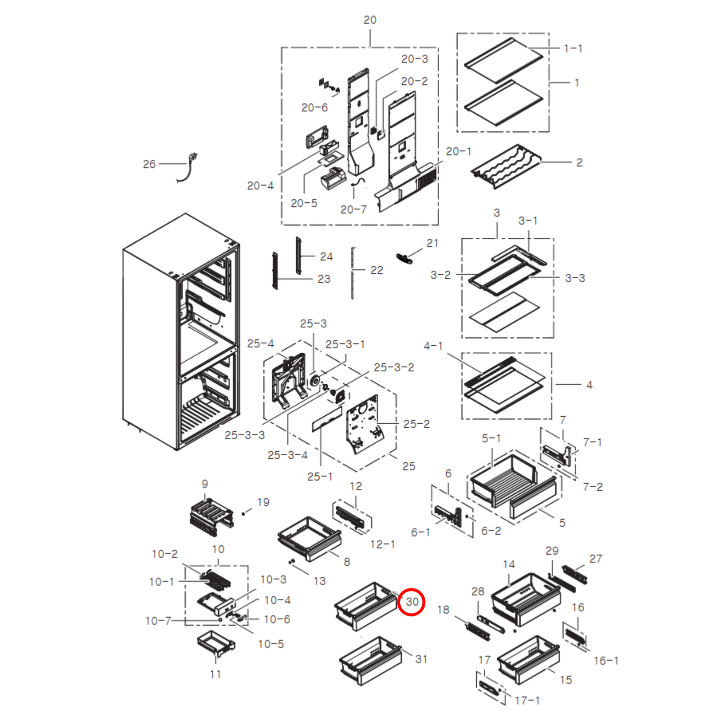 DA97-13116A Samsung Fridge Middle Tray Basket For Freezer