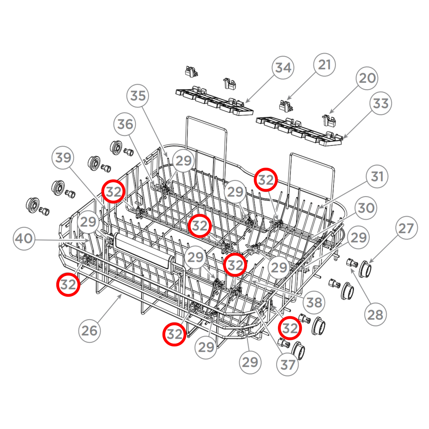 H0120202828B Fisher & Paykel Dishwasher Lower Basket Clip Left Hand