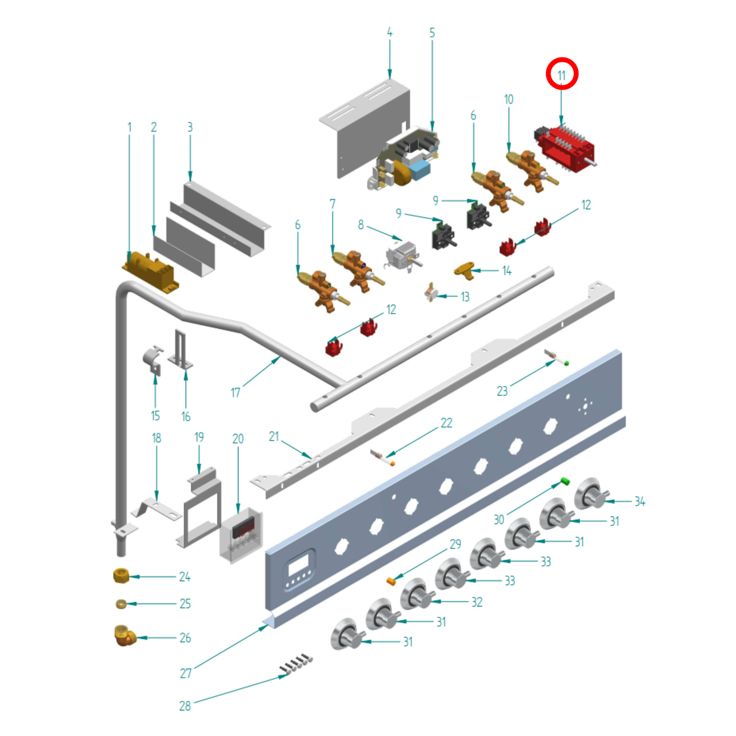 A/034/11 ILVE Oven Multi Control Selector Switch - EA1055001000000