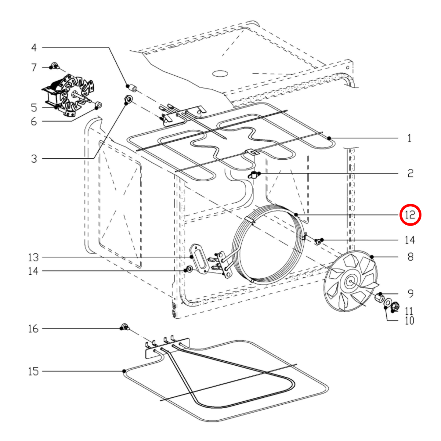 04986672 Miele Oven Fan Forced Element - 4438721