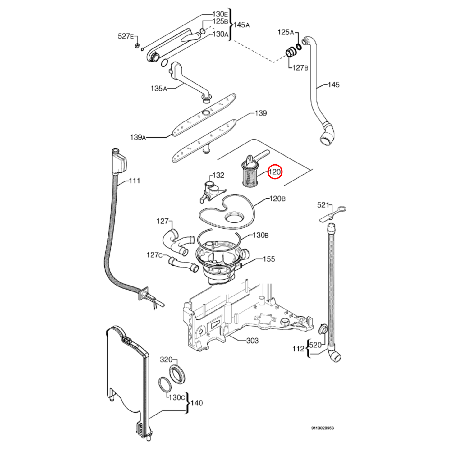 50297774007 AEG, Westinghouse Dishwasher Complete Drain Filter