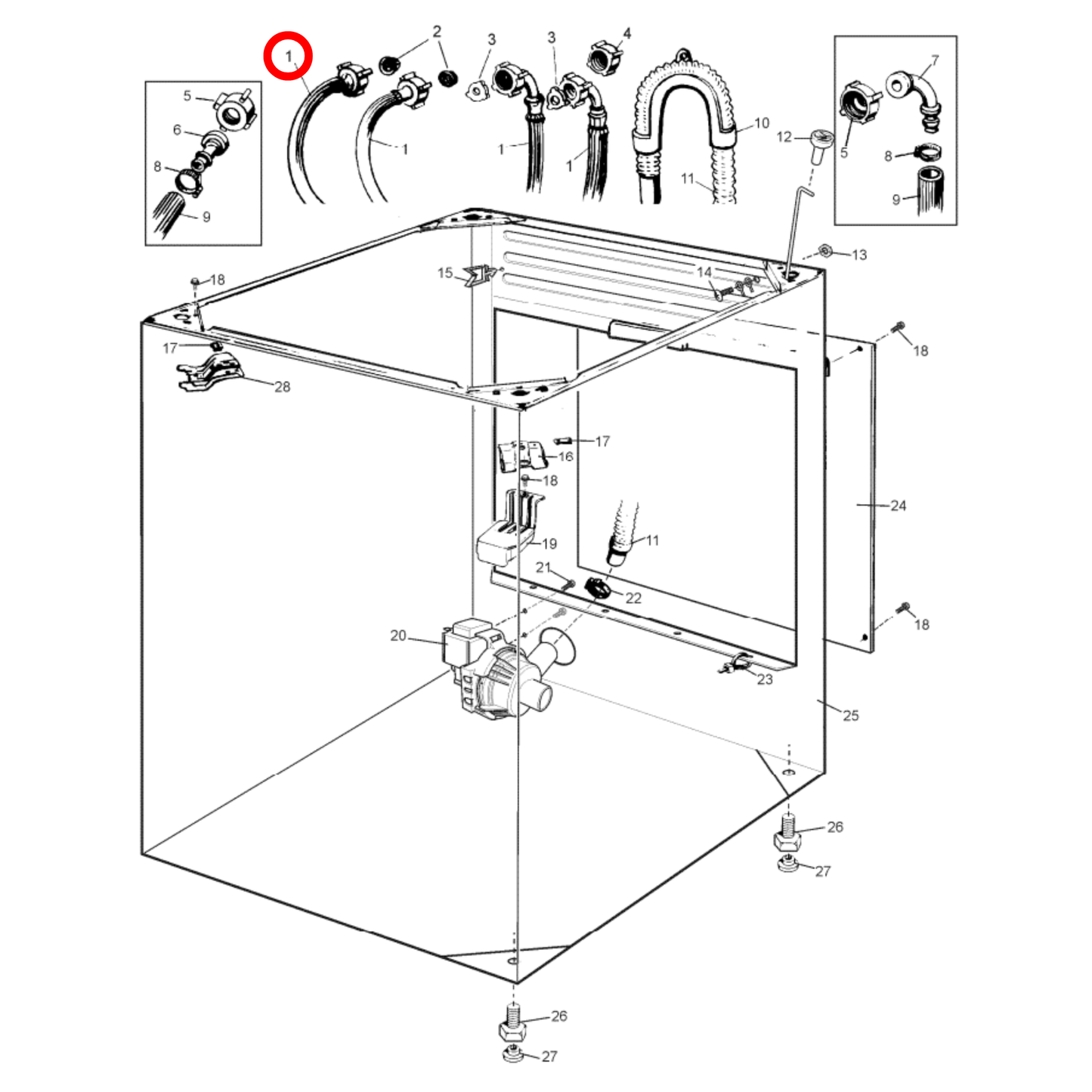 4055578829 Electrolux, Simpson, Westinghouse Washing Machine Hot Water Inlet Hose Red Nuts - 0571200125