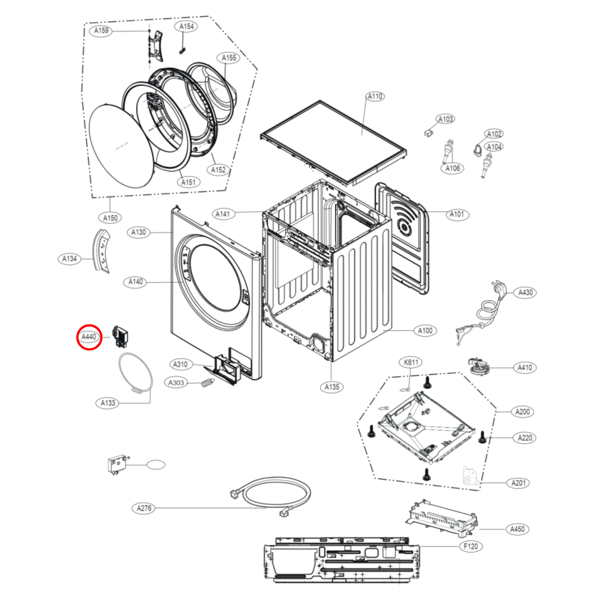 LG washing machine door lock assembly replacement diagram model specific