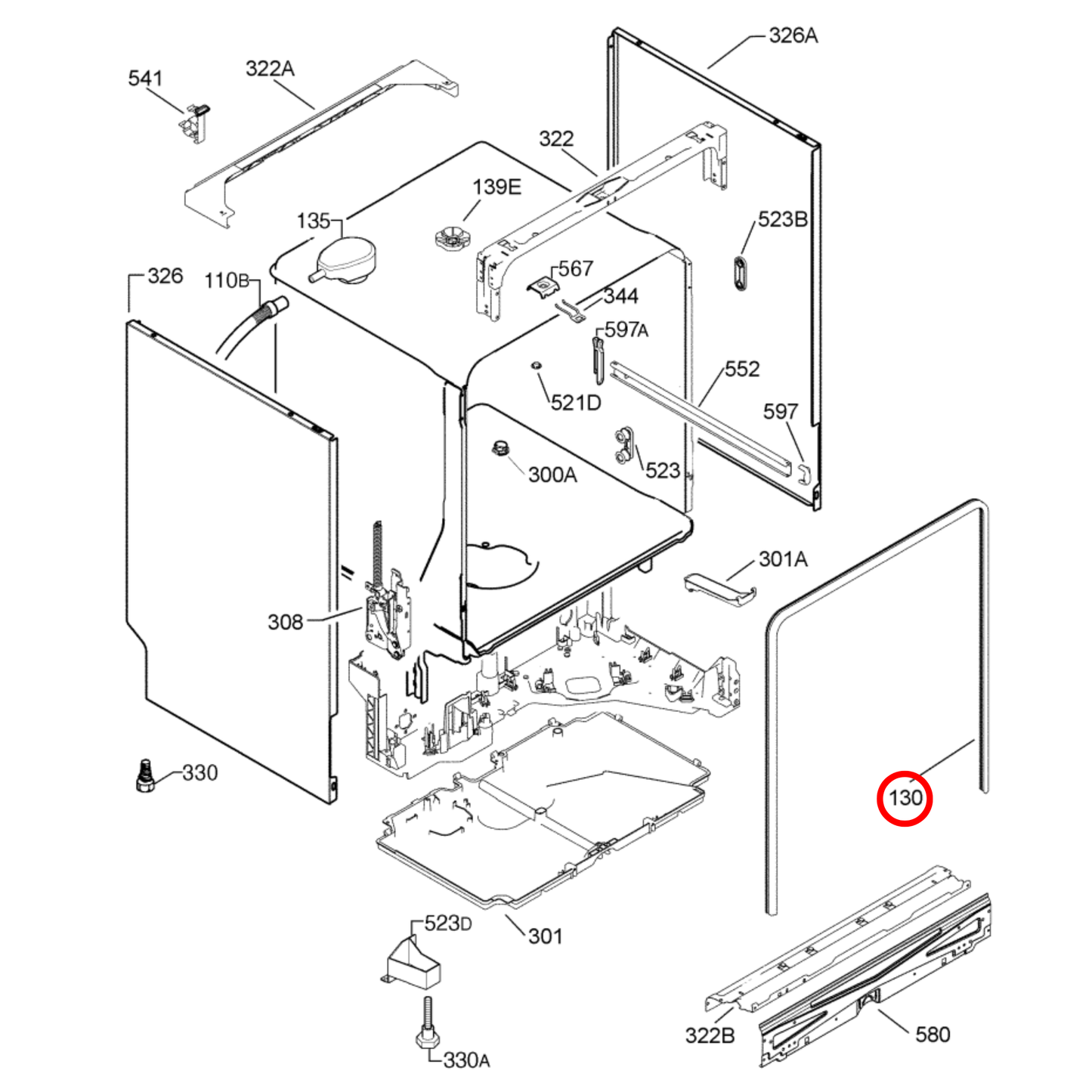 1171580002 AEG Dishwasher Door Seal 1800Mm