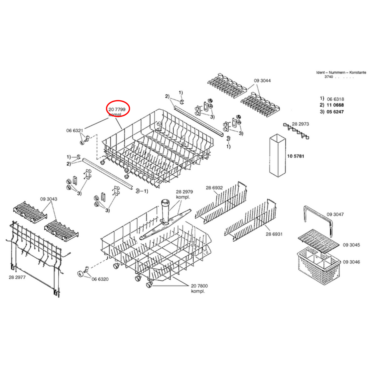 00207799 Bosch Dishwasher Upper Basket - 00203986