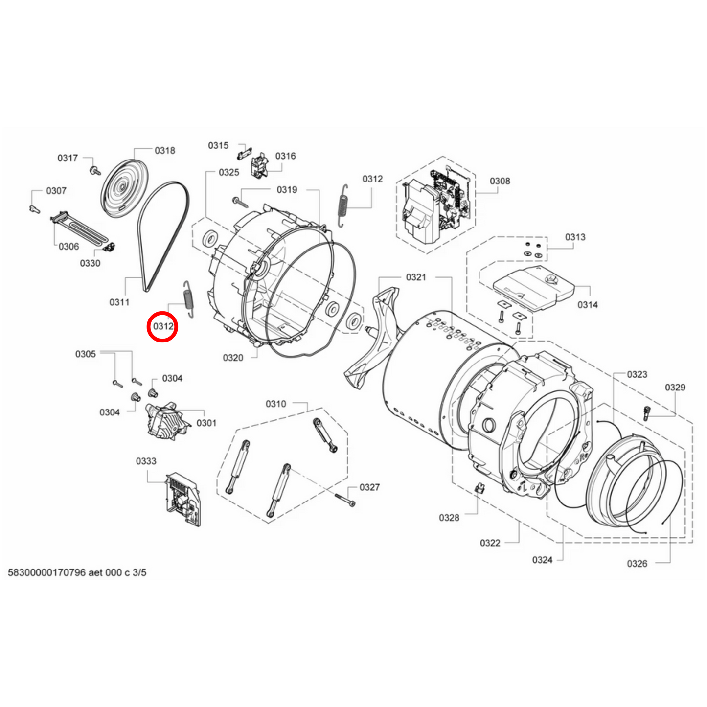 00605140 Bosch Washing Machine Drum Tank Spring