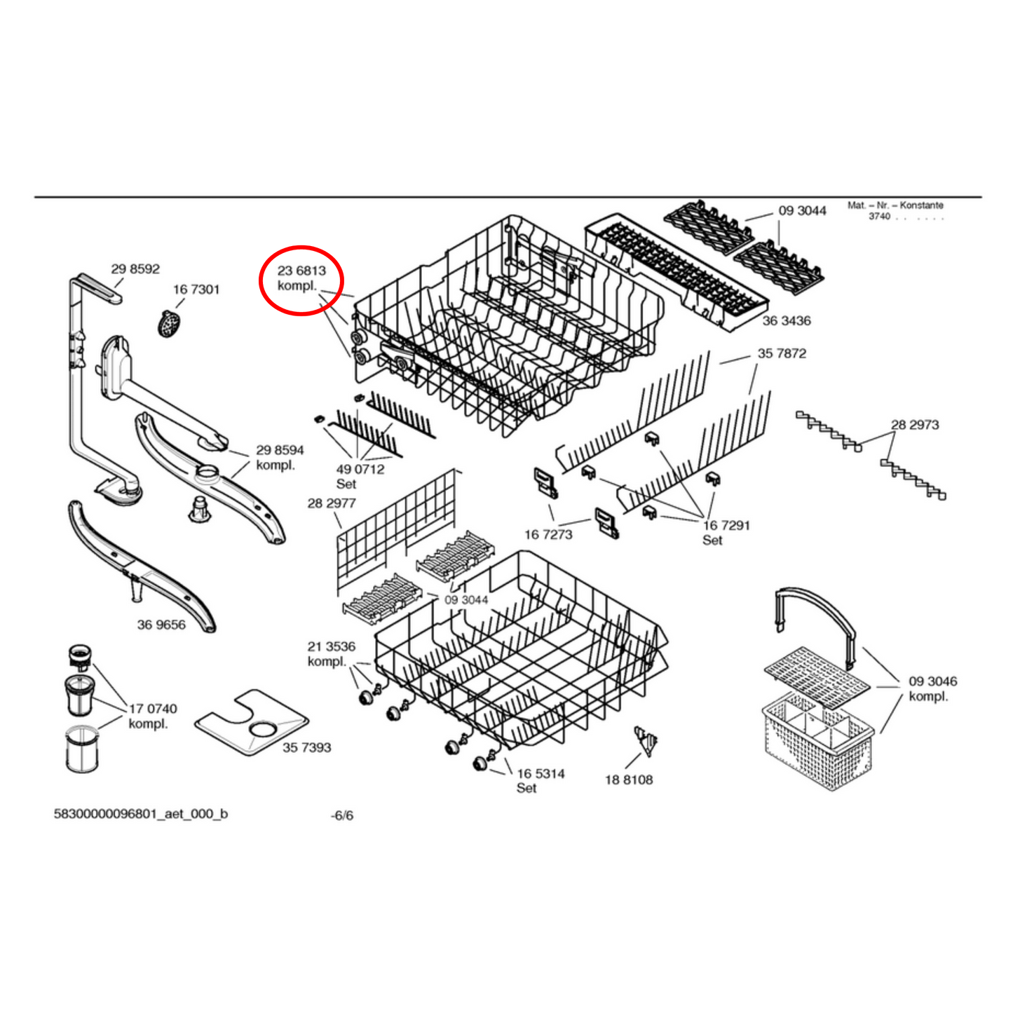 00770441 Bosch Dishwasher Upper Basket Assembly - 00239503