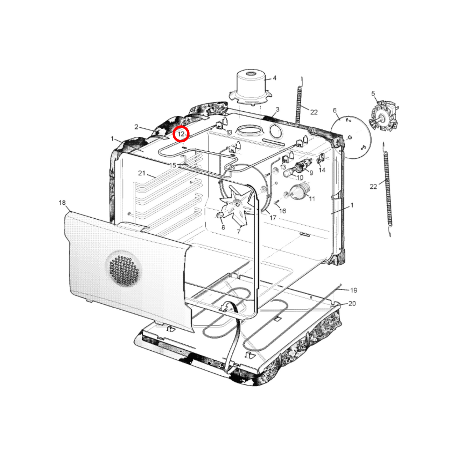 0122004500 Electrolux, Westinghouse Oven Top Heating Element Boost 800W - 10325, 1224457, EF20.35131.000