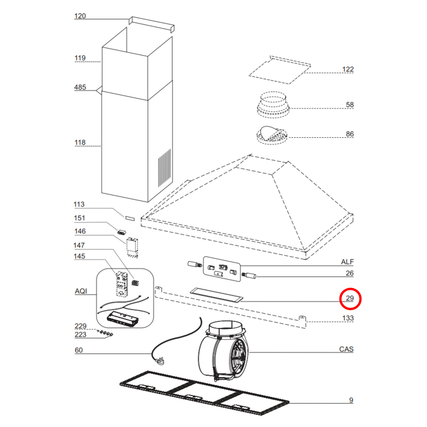 03294757 Smeg Rangehood Plastic Light Diffuser Cover - 4055093019