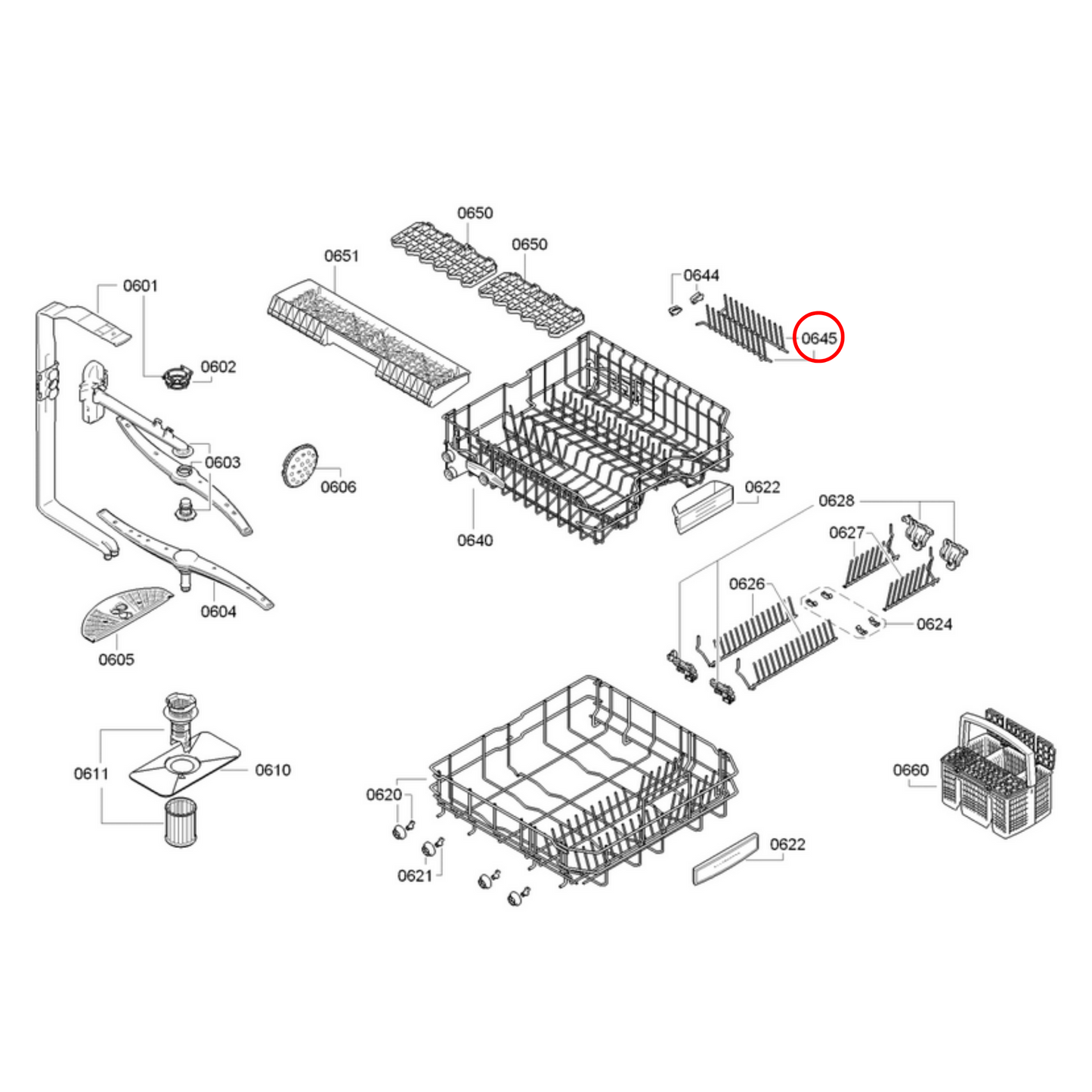 12004140 Bosch Dishwasher Upper Rack Flip Tine Front Left Side - 12009533, 00645104