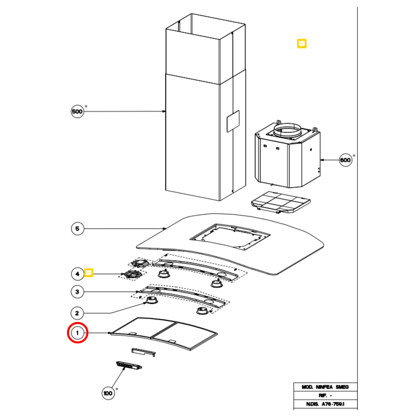 133.0166.529 Smeg Rangehood Filter Ninfea 252.5X300Mm Bended