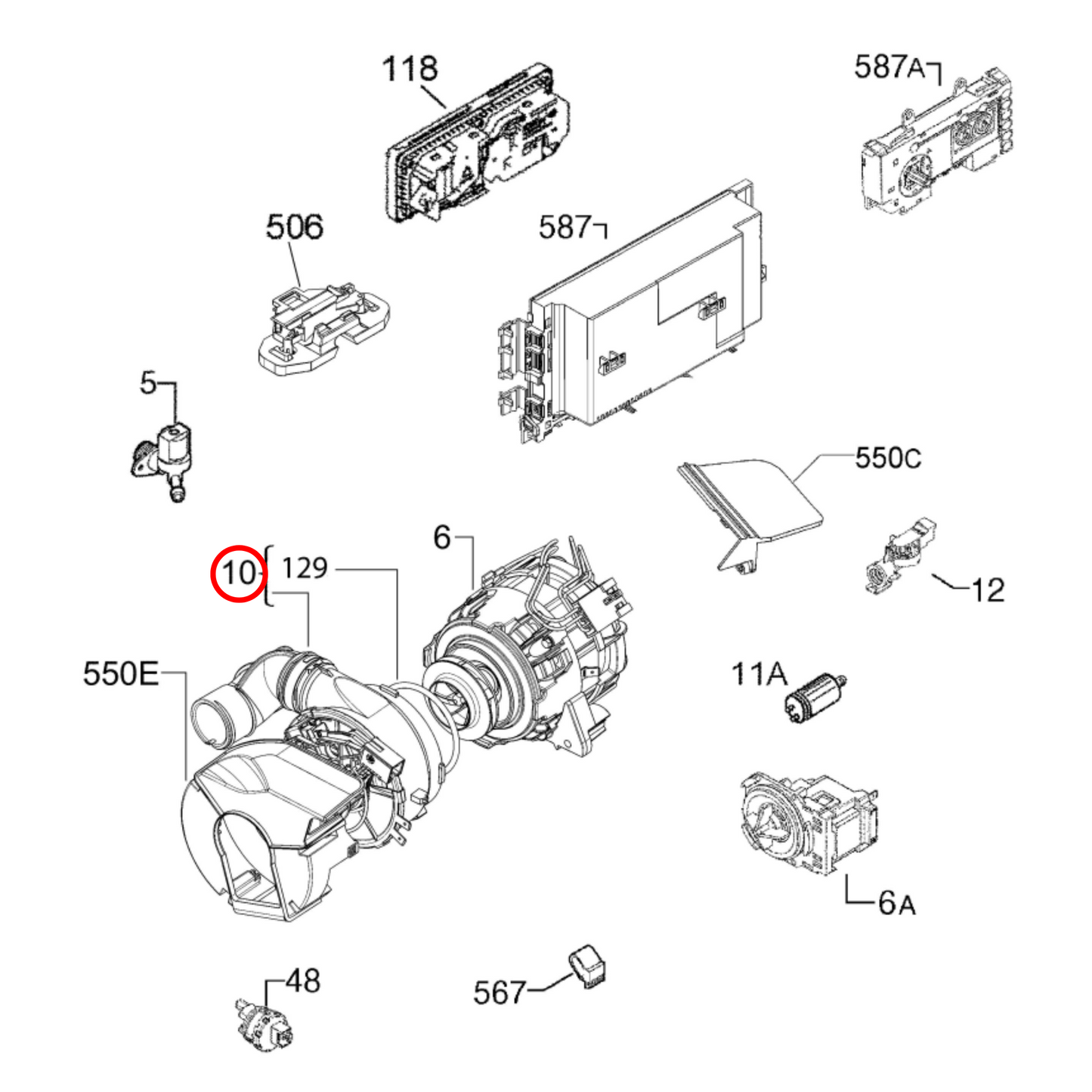 140002162232 AEG, Electrolux Dishwasher Heater Element With O-Ring 230V 1800W - 140002162190