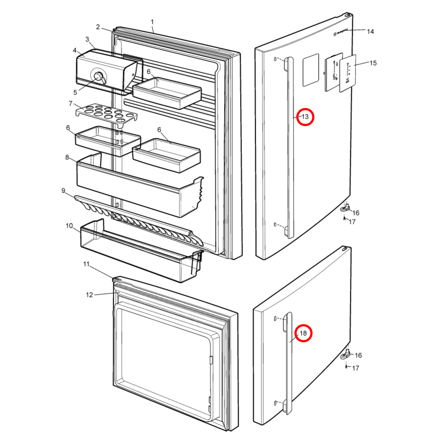 140023448016 Westinghouse Fridge Door Handle Assembly - A02344801