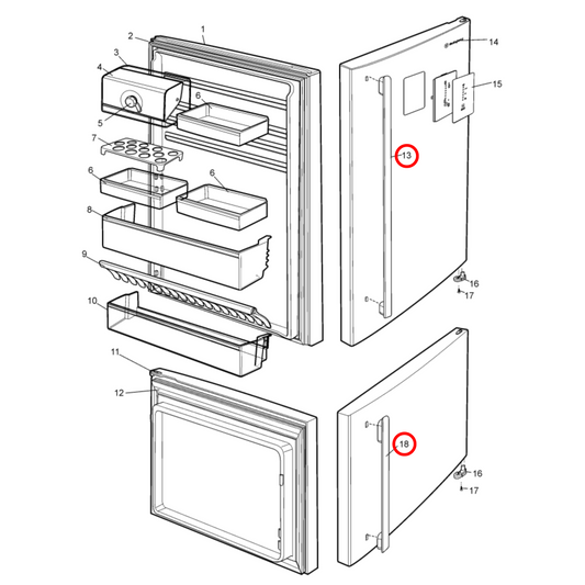 140023448016 Westinghouse Fridge Door Handle Assembly - A02344801