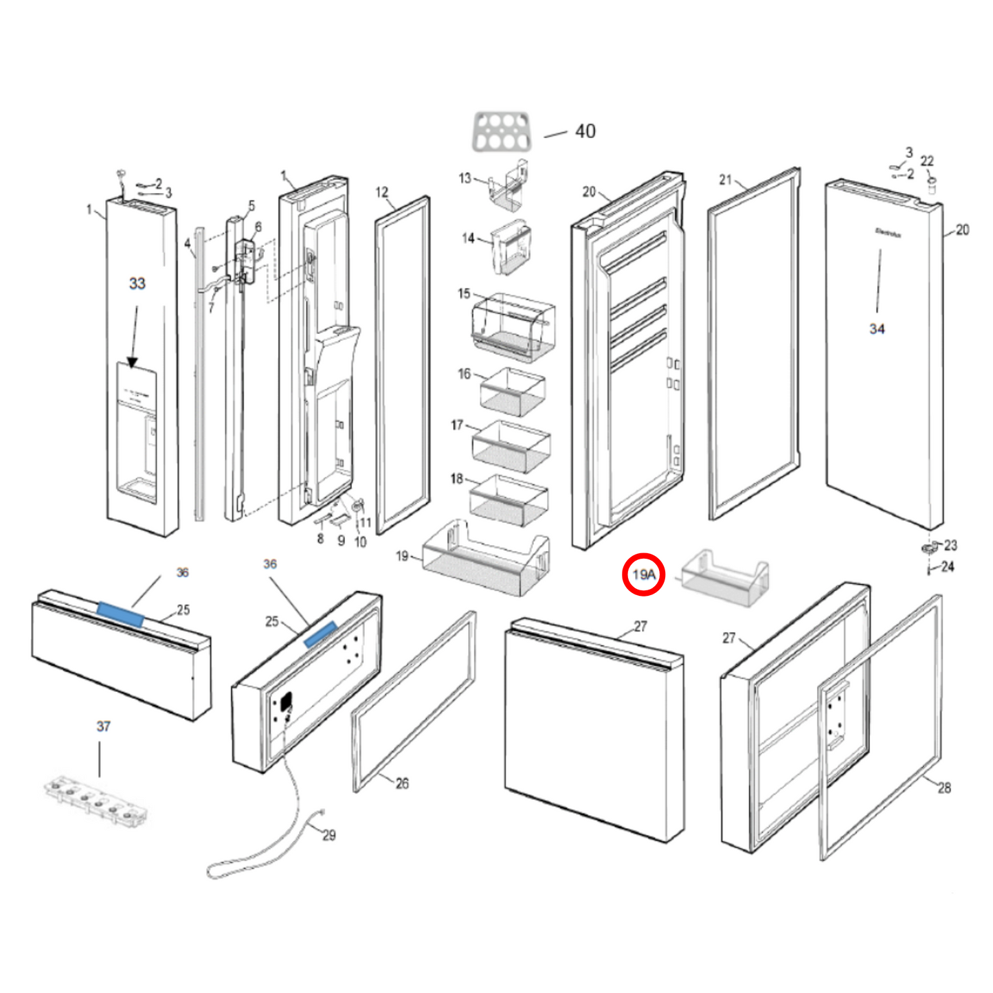 140073370011 Electrolux, Westinghouse Fridge Left Hand Bin Door Fix - A07337001