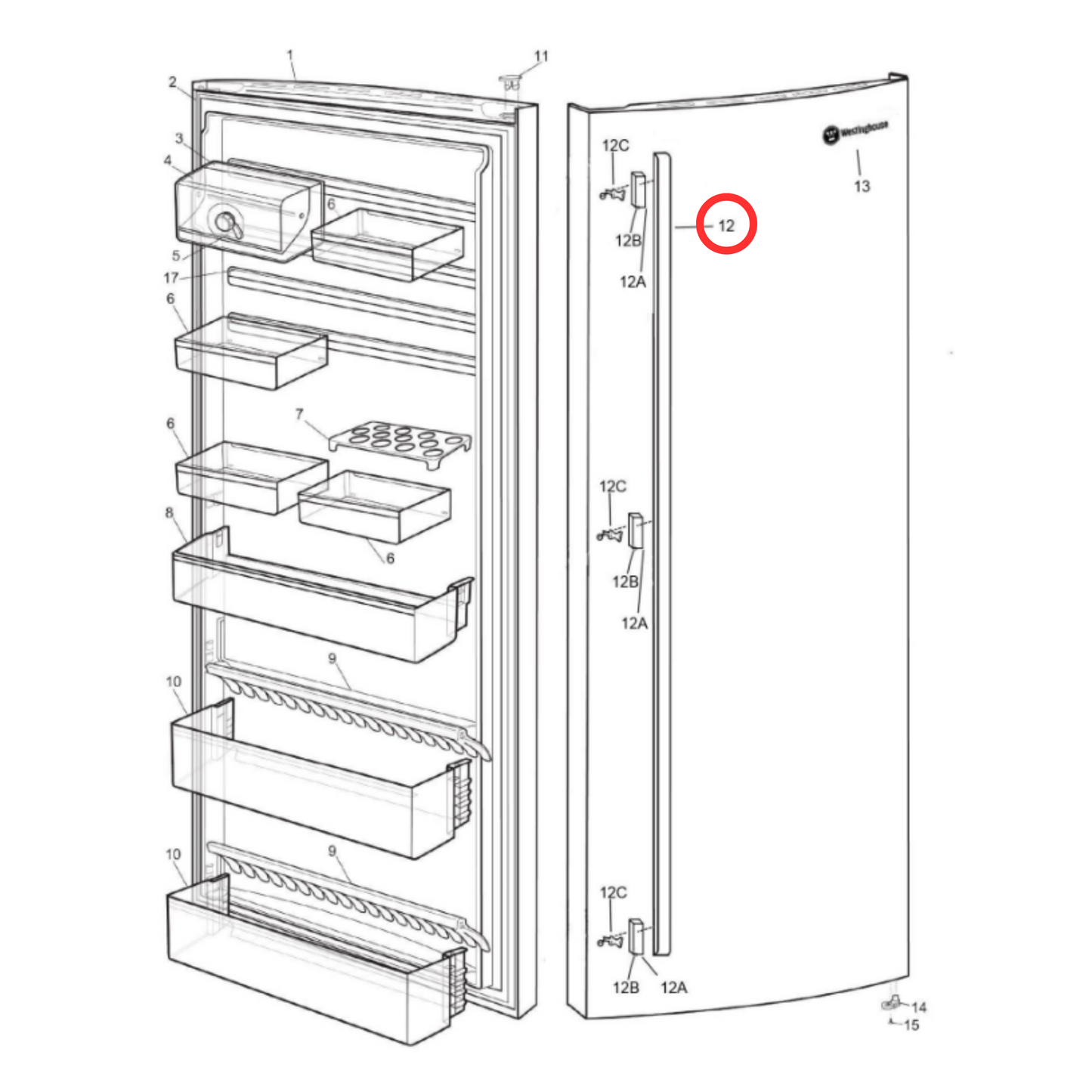 140156569059 Westinghouse Fridge Door Handle - A15656905