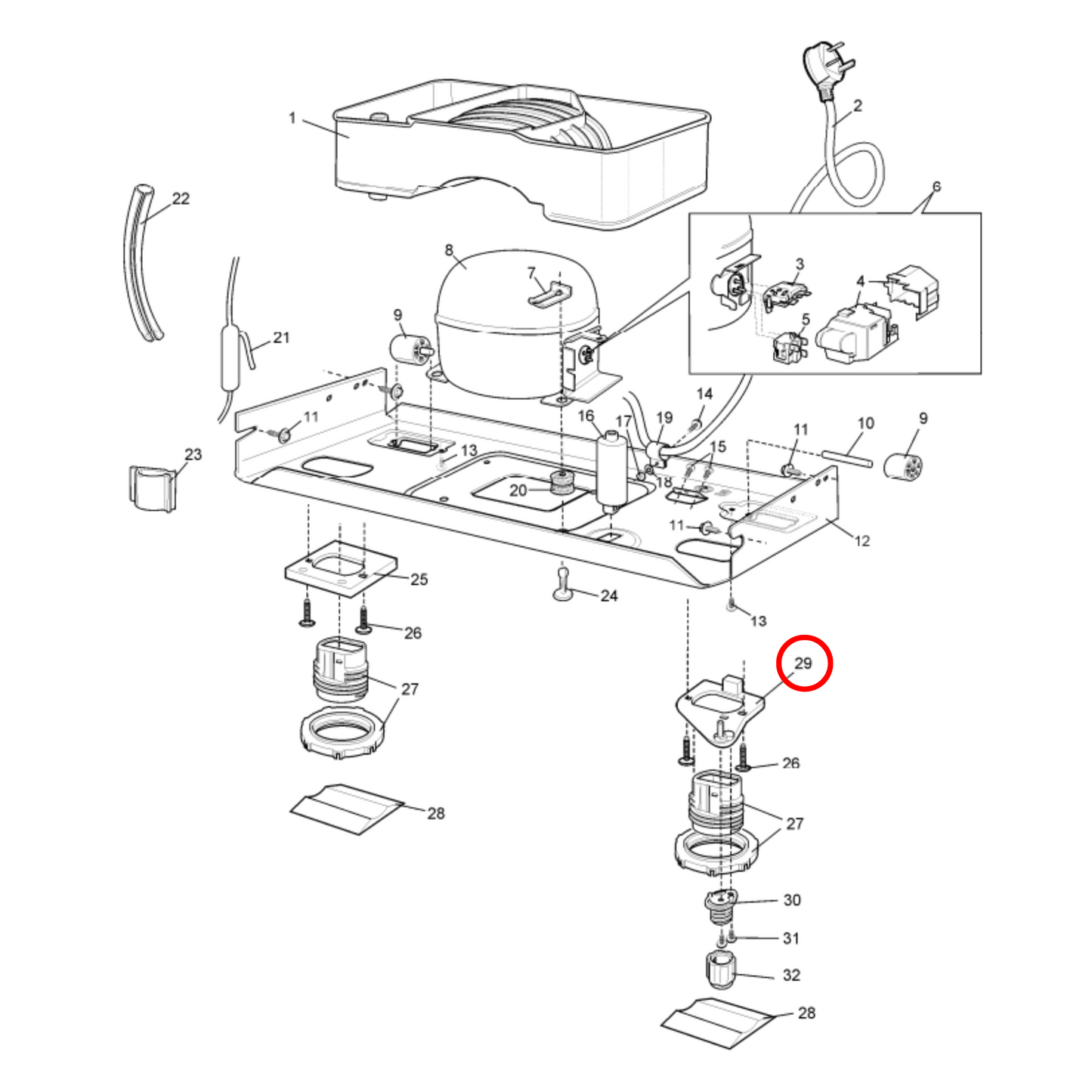 50284877003 Westinghouse Fridge Door Bottom Hinge Plate (Right Hand) - 1447210