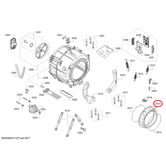 20002384 Bosch Washing Machine Door Seal With Lighting Socket and Socket for Circulation Hose