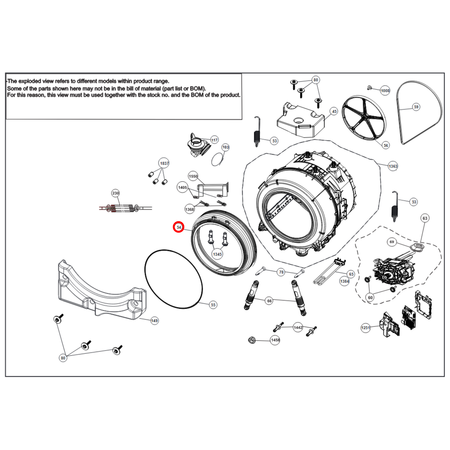 2827084400 Beko, Euromaid Washing Machine Door Seal - 2827086900, 2827084000