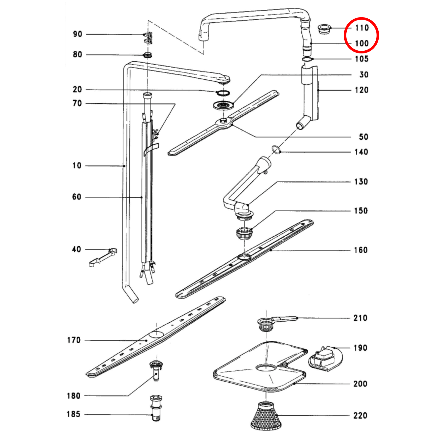 5268770 Miele Dishwasher Centre Rising Feed Pipe - 4779870