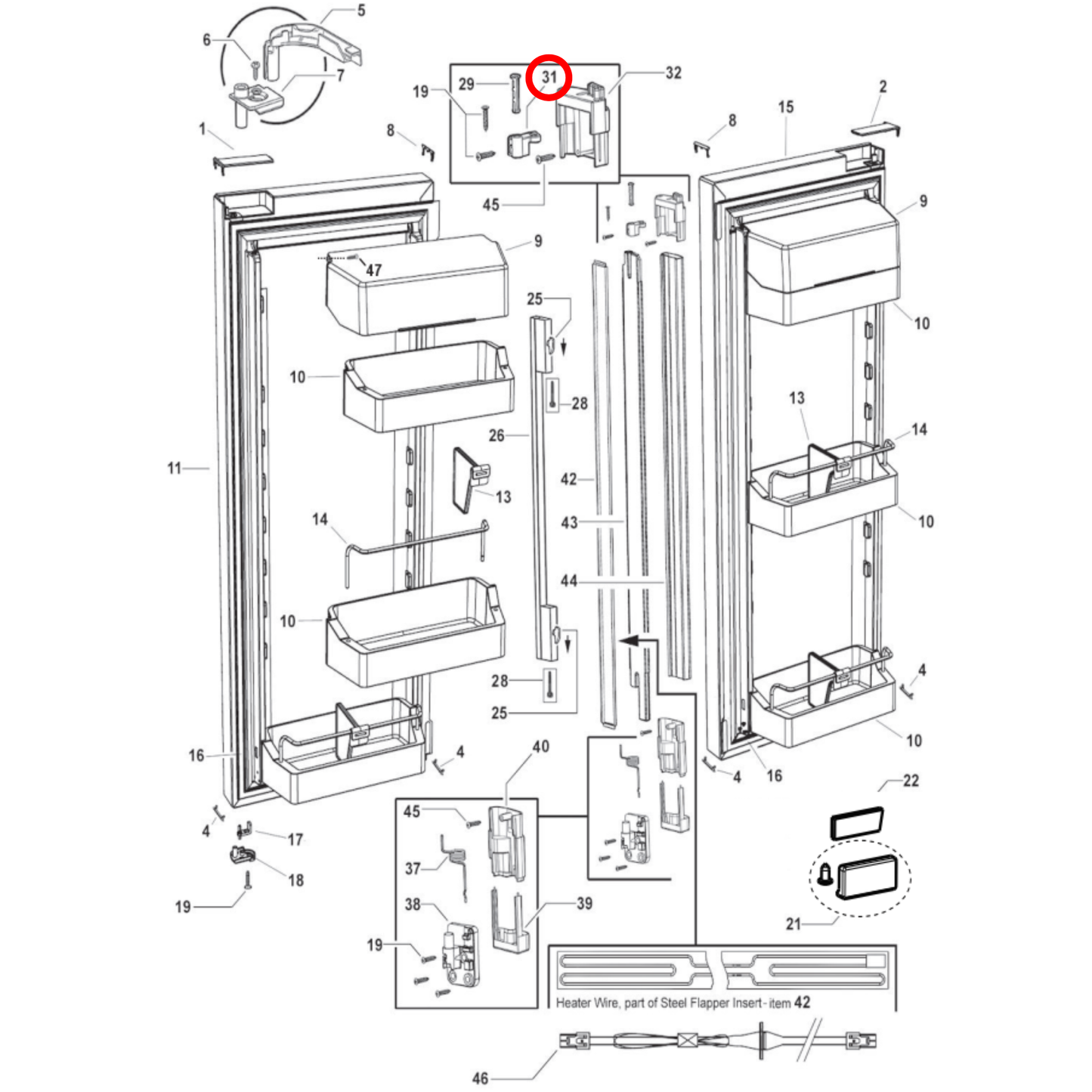 837039 Fisher & Paykel Fridge Hinge Flapper Top