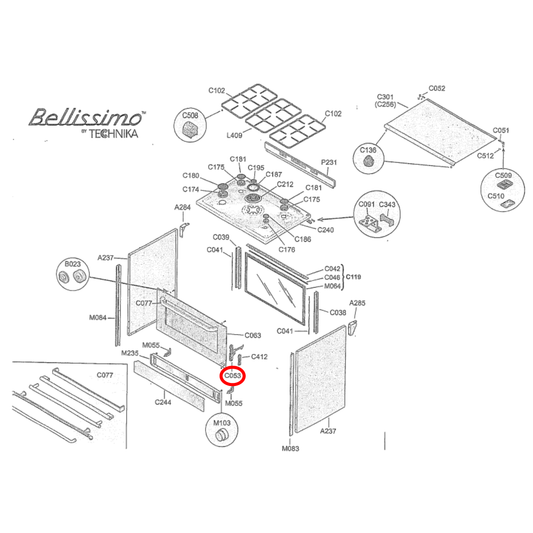 246032800 Technika Oven Door Hinge Single - 246028400