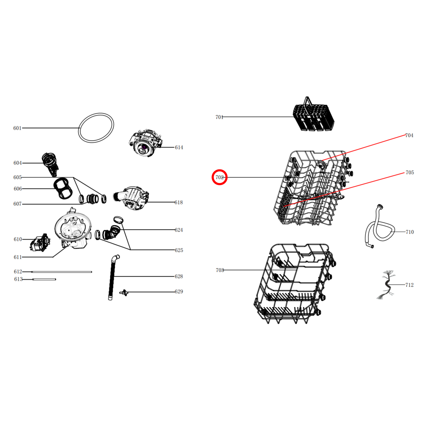 12976000000499 Euromaid Dishwasher Upper Basket Assembly