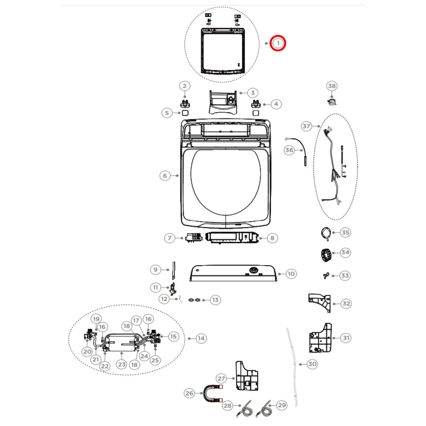 H0030813627M Fisher & Paykel, Haier Washing Machine Lid