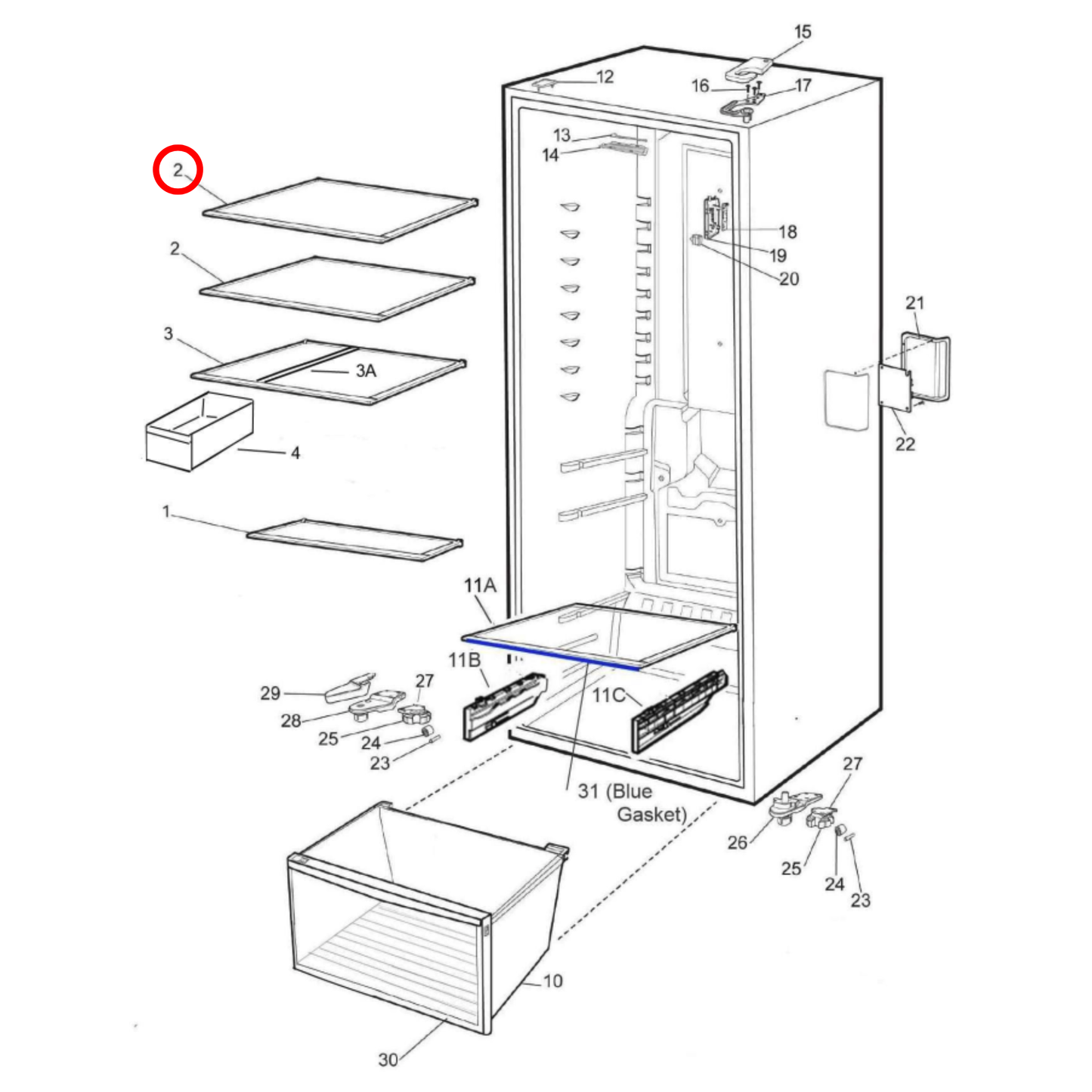 140008216032 Kelvinator, Westinghouse Fridge Glass Shelf - A00821603