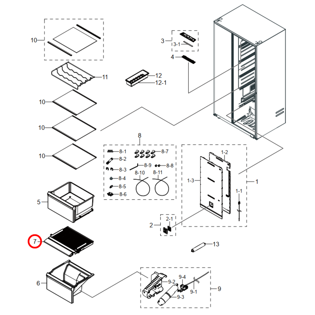 DA97-19933D Samsung Fridge Crisper Drawer Cover - DA97-19933A
