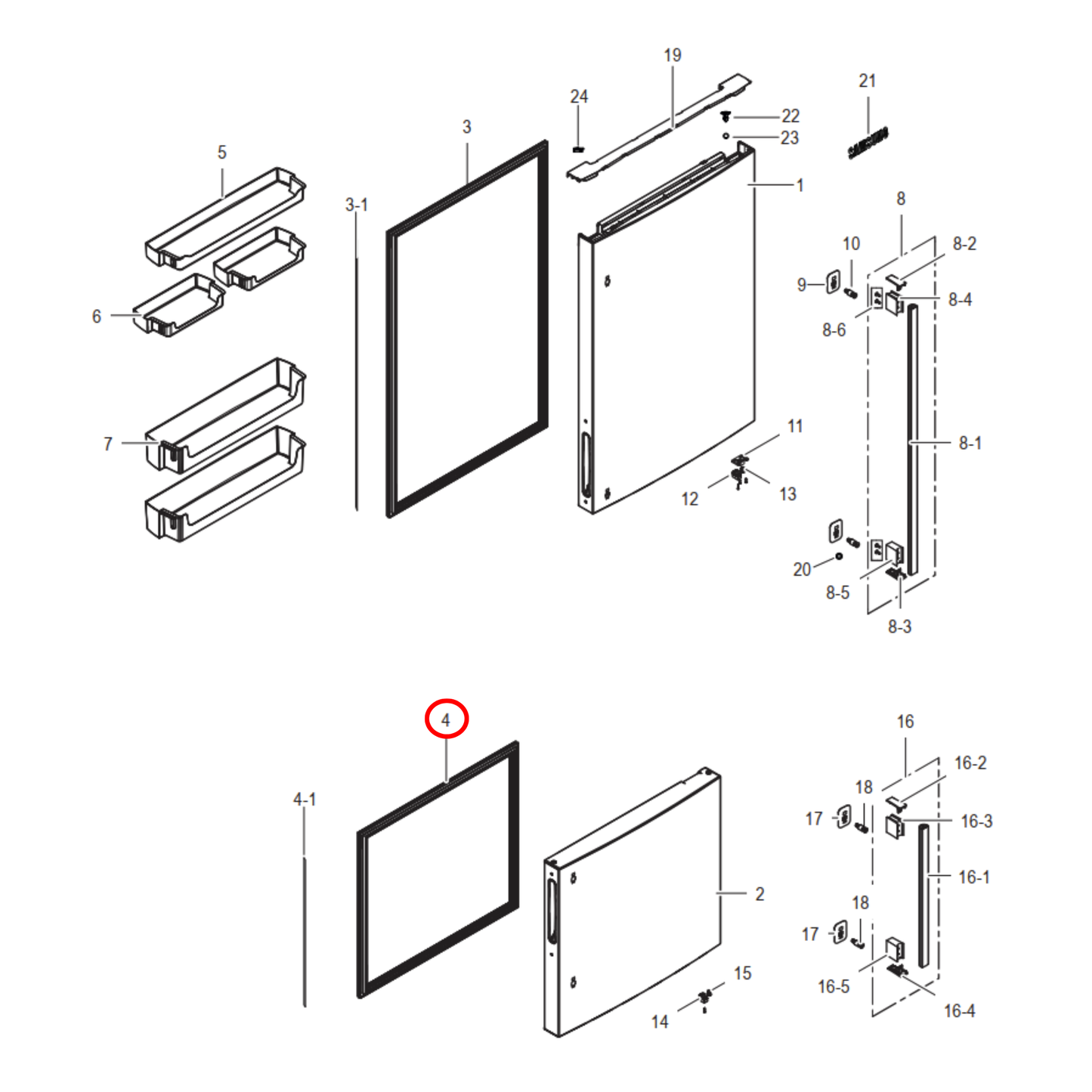 DA97-13186D Samsung Fridge Door Seal For Freezer