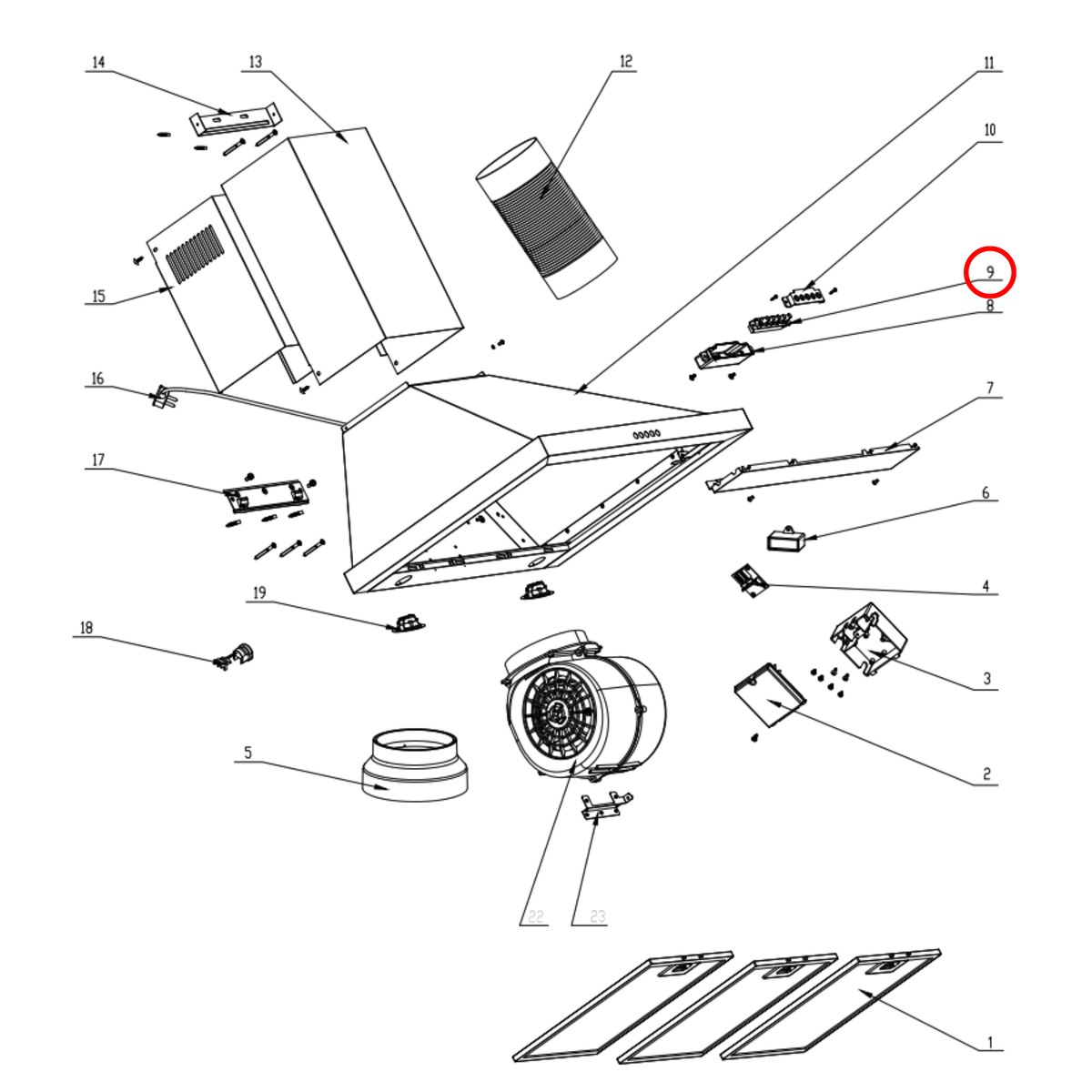 17473000000098 Belling, Technika Rangehood Button Switch