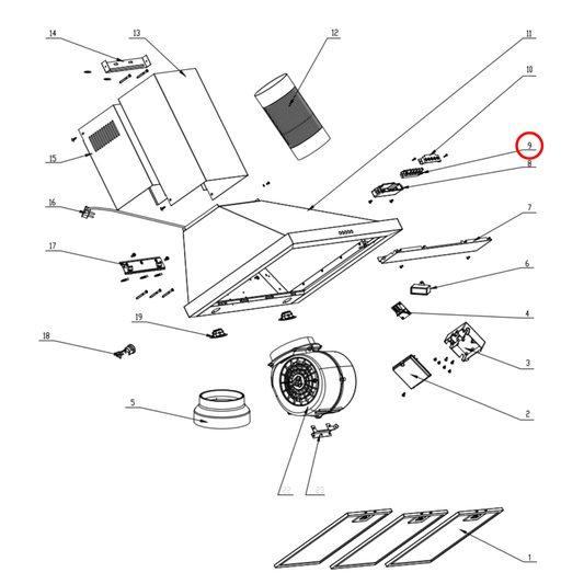 17473000000098 Belling, Technika Rangehood Button Switch