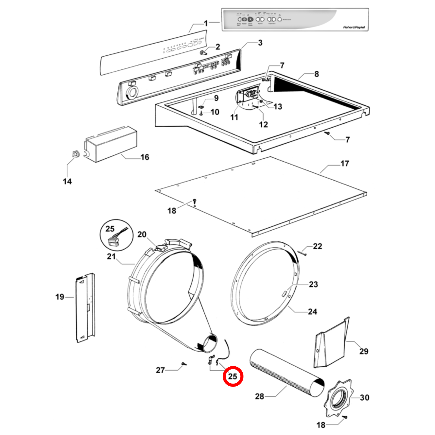 427583 Fisher & Paykel Dryer Wire Harness Switch Sensor