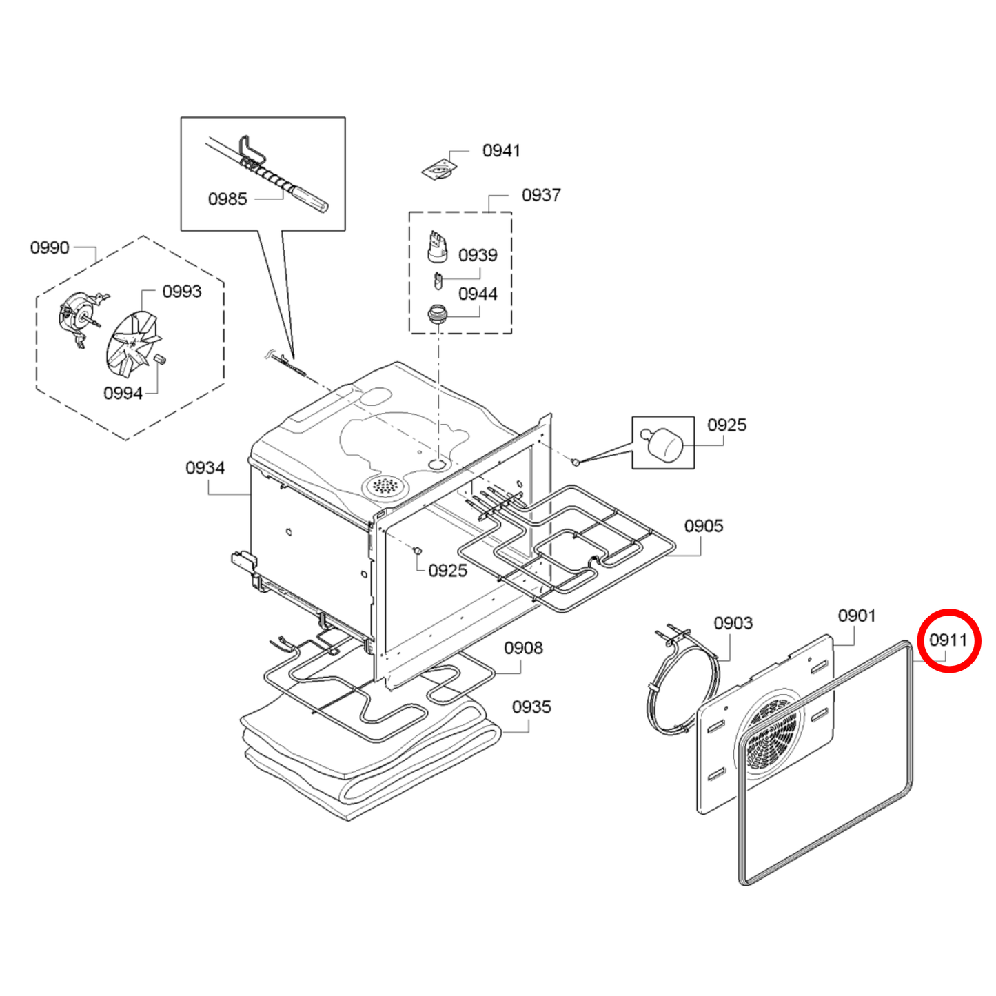 10005136 Bosch, Neff, Siemens Oven Door Seal - 00632789