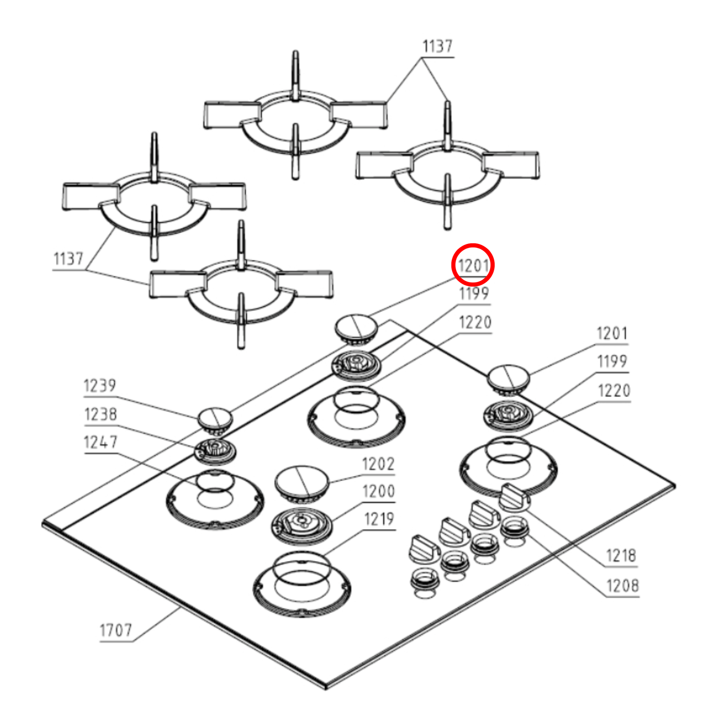 844931 Asko Cooktop Burner Crown A