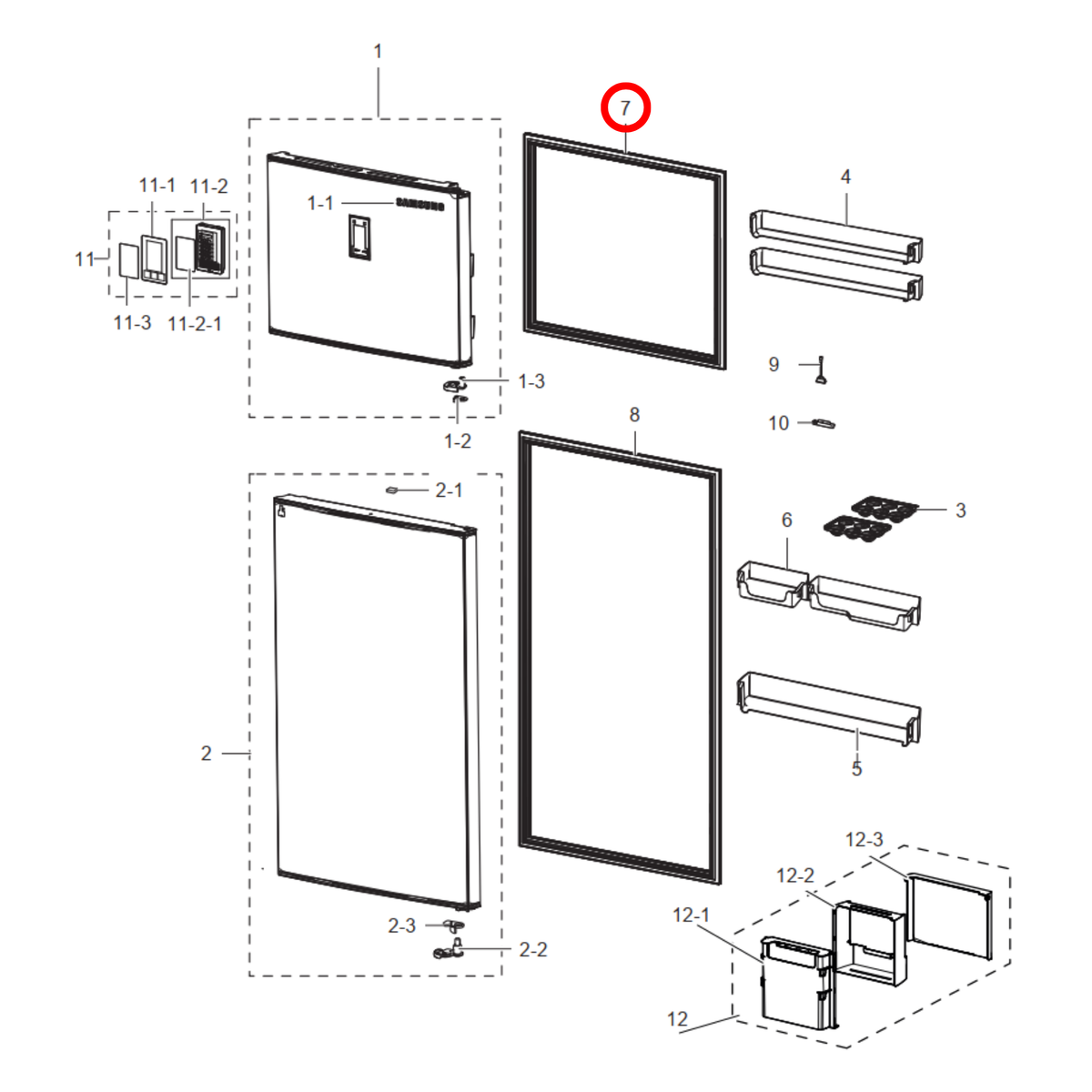 DA97-13921X Samsung Fridge Door Seal Black For Freezer
