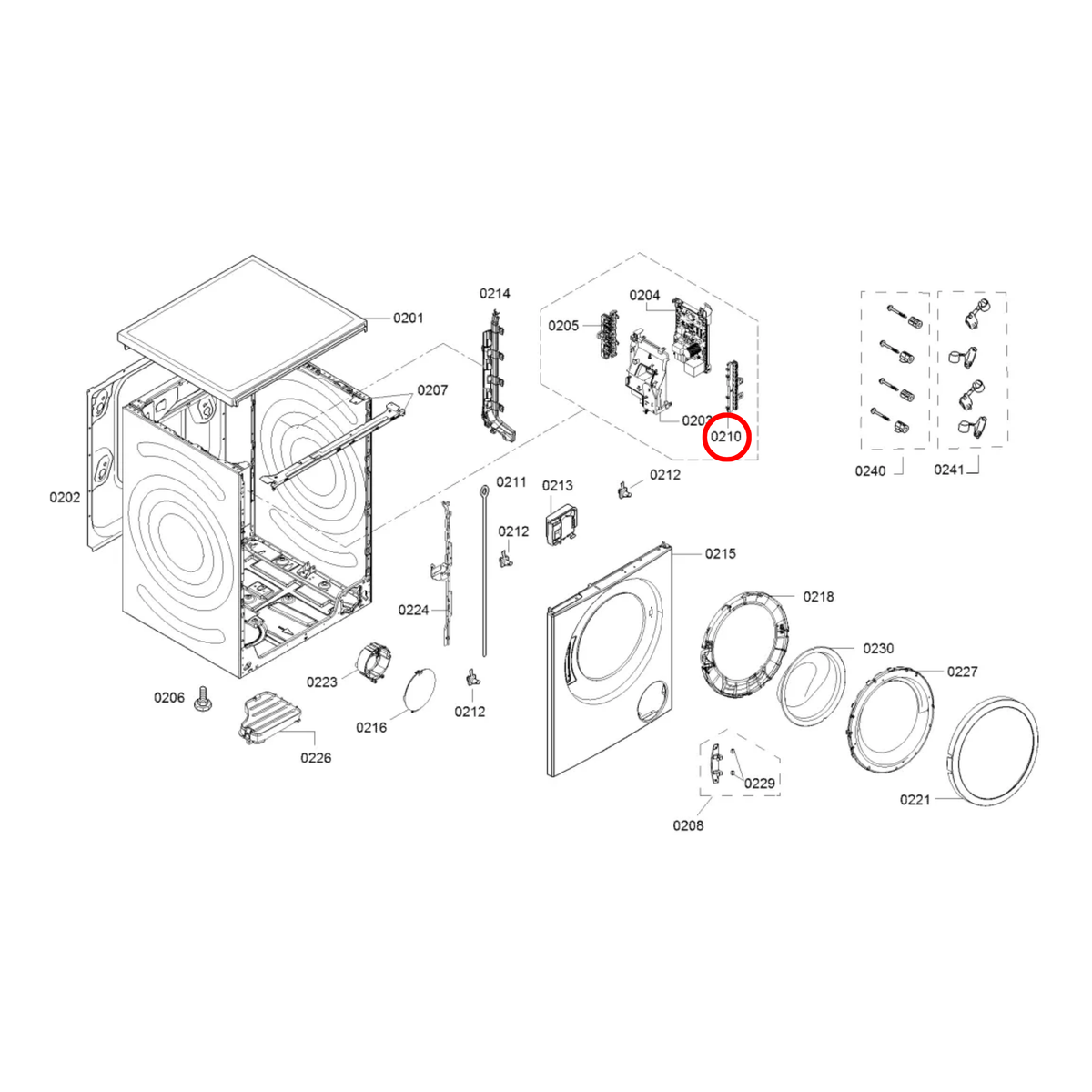 10003368 Bosch Washing Machine PCB Control Module Cover Plugbar Right