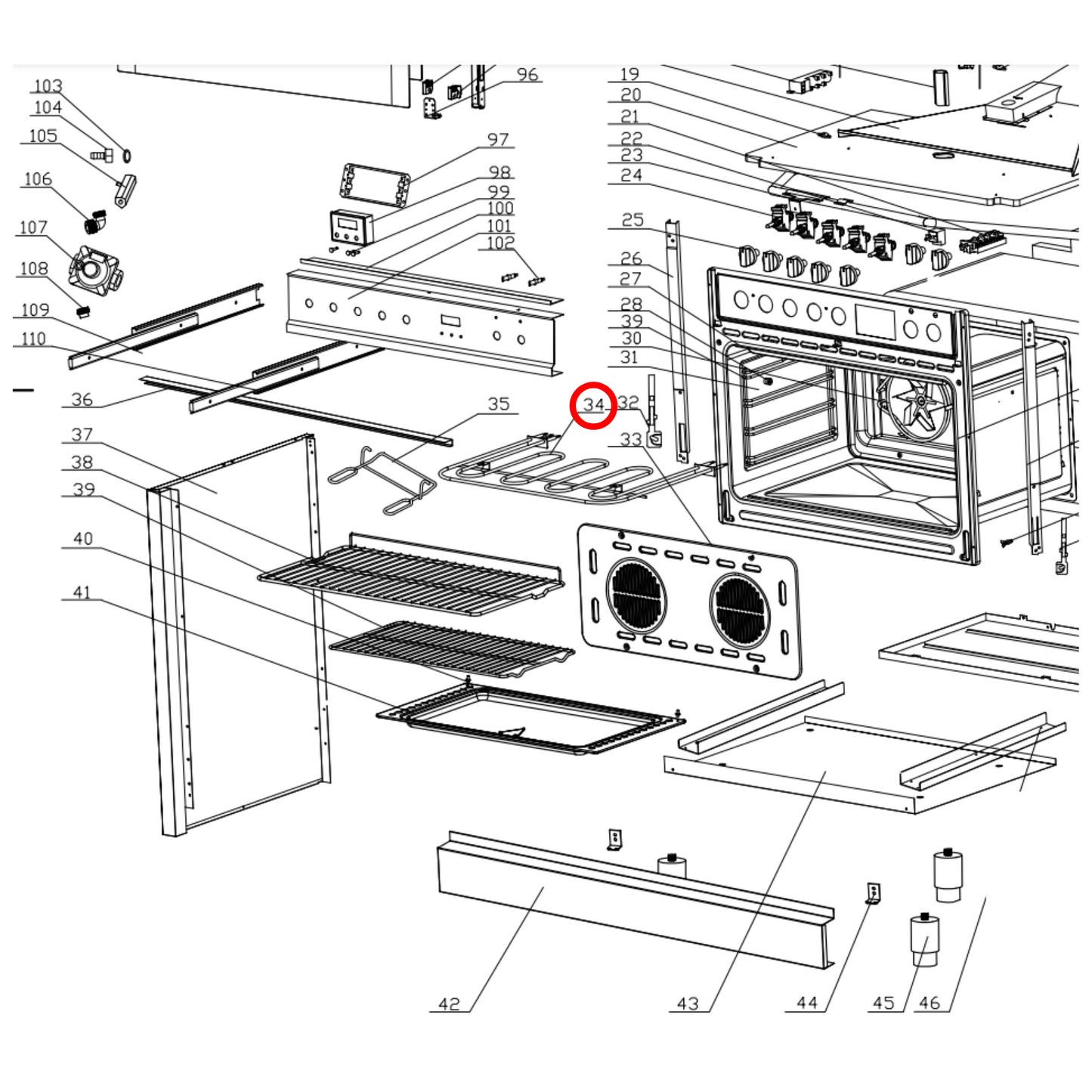 30101200063 Technika Oven Top Grill Element - PA210008002