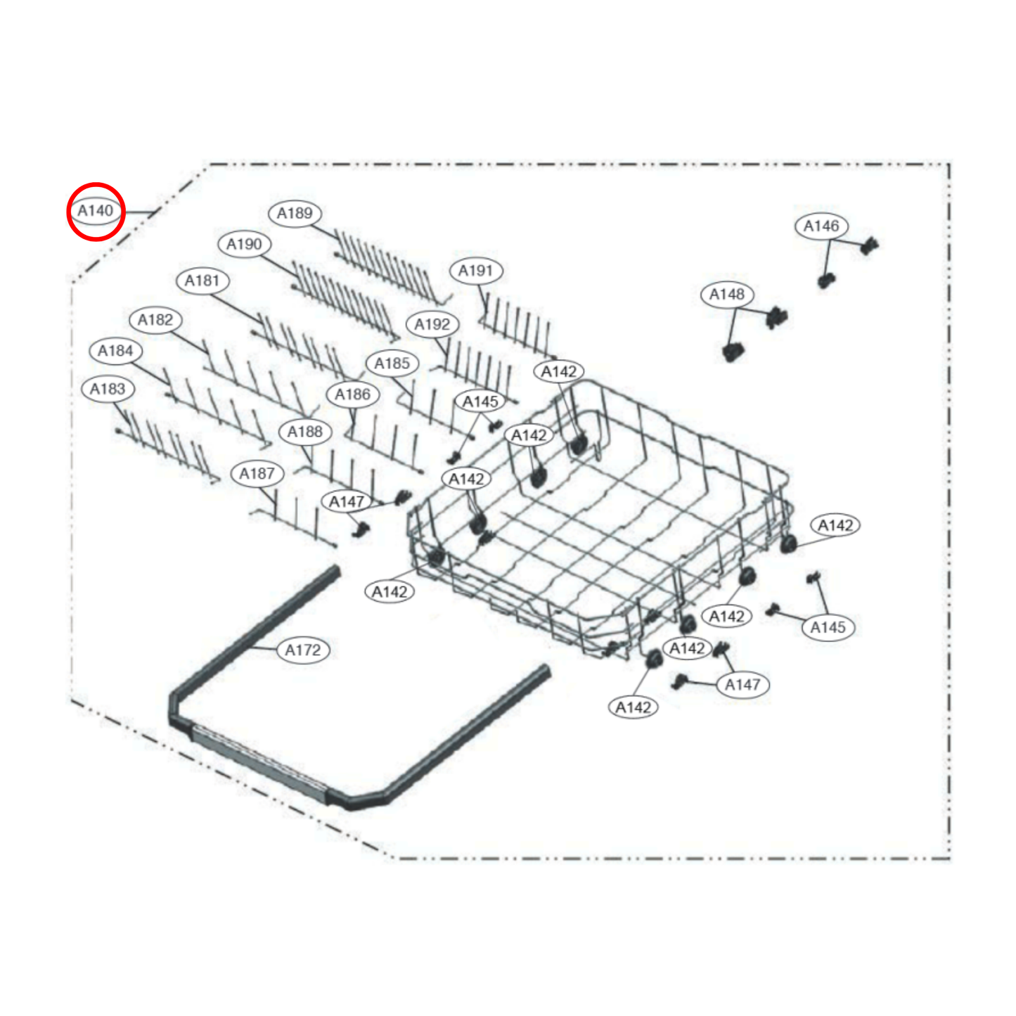 AHB73129802 LG Dishwasher Lower Rack - AHB73129702