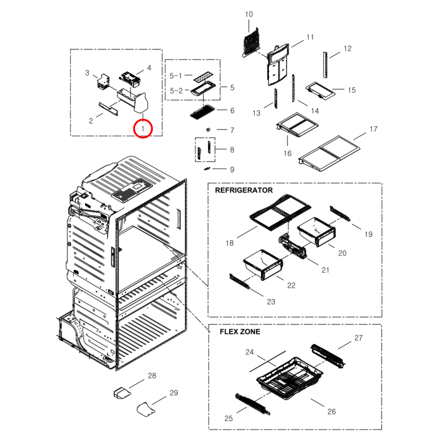 DA97-11117A Samsung Fridge Space Ice Tray Bucket Assembly