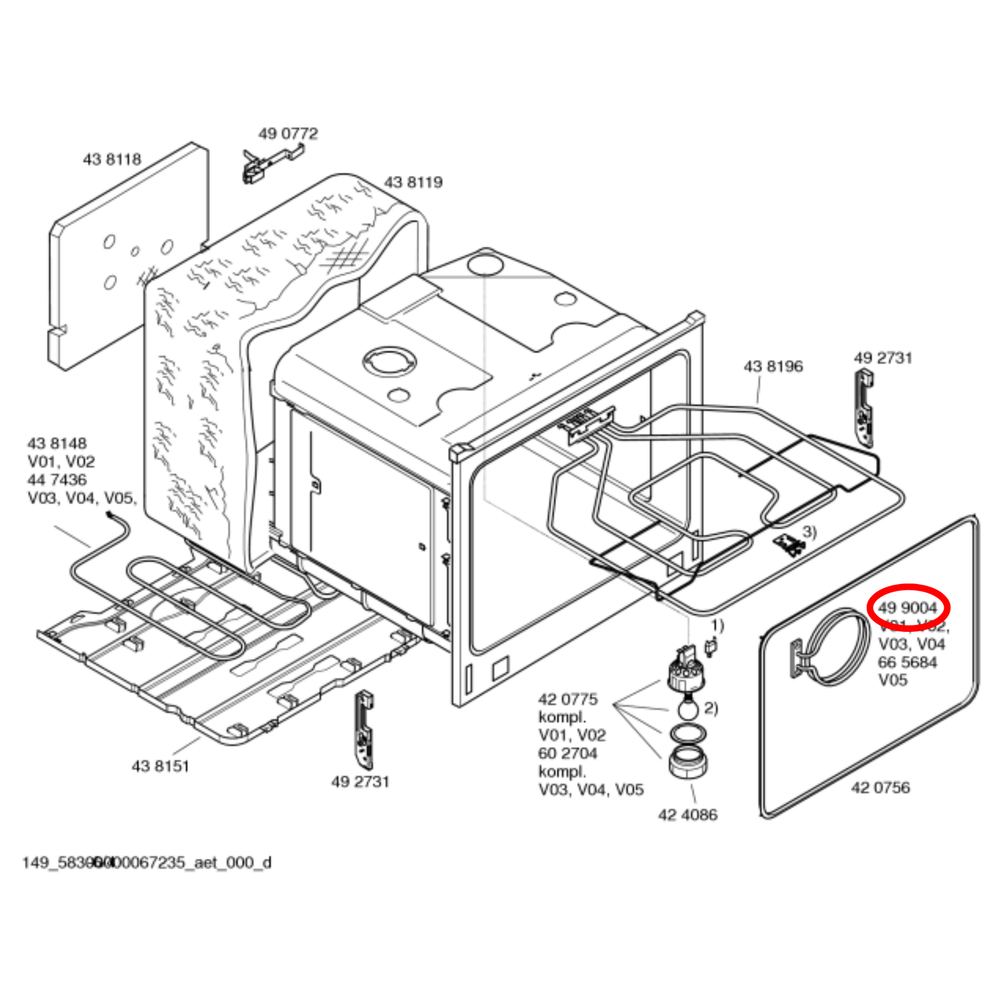 00499004 Bosch, Neff Oven Fan Forced Heating Element 2300W