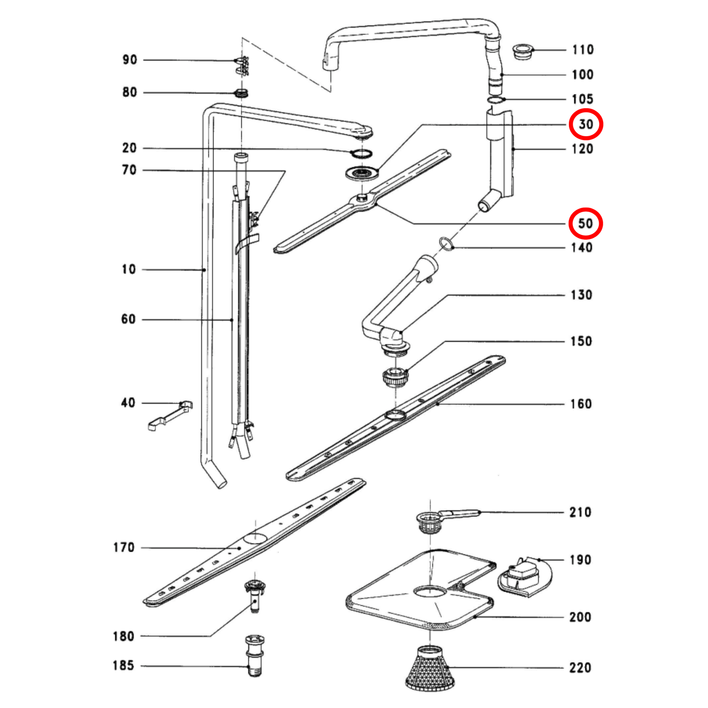 7213602 Miele Dishwasher Top Spray Arm - 4803194