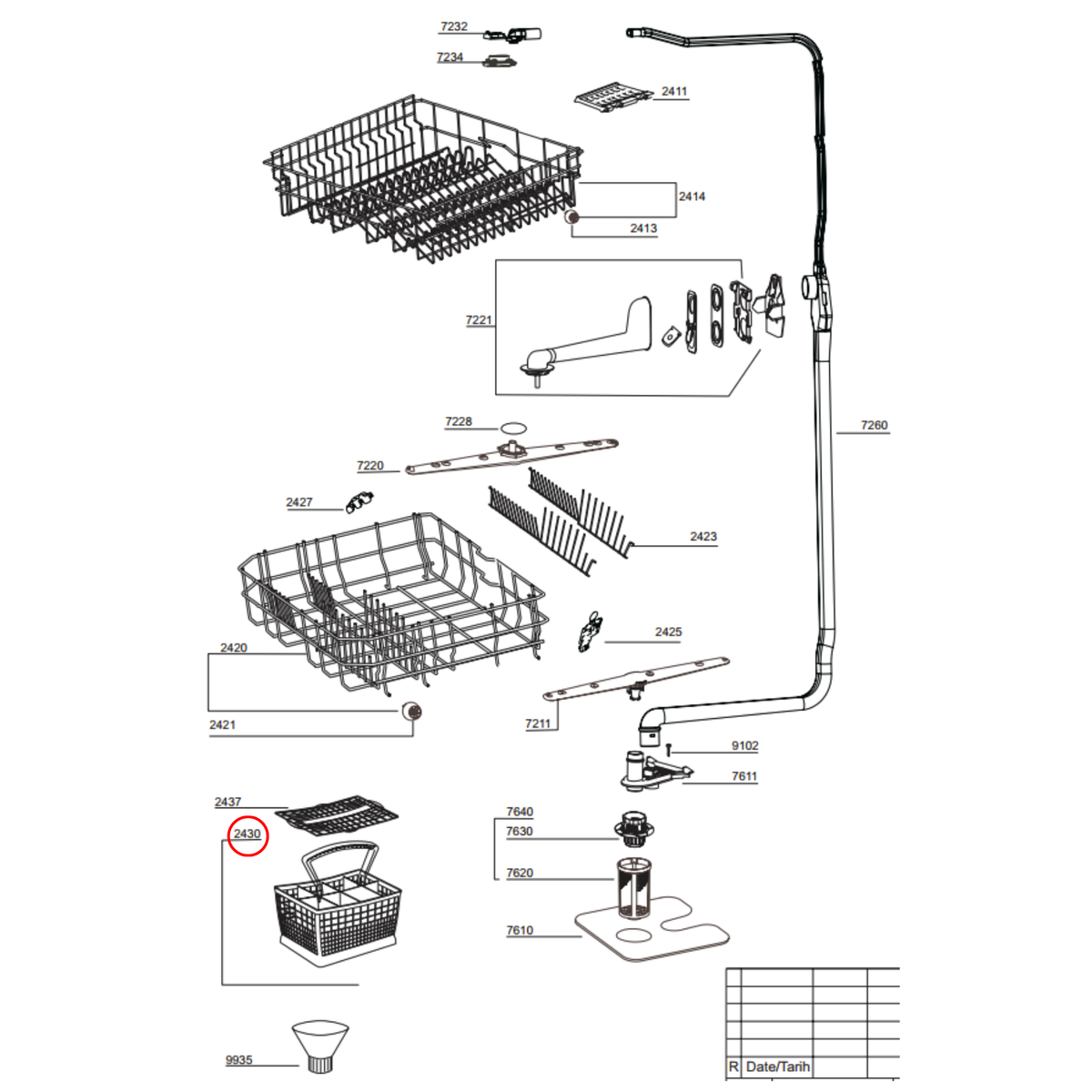1751500400 Beko, Euromaid Dishwasher Cutlery Basket - 1751500300