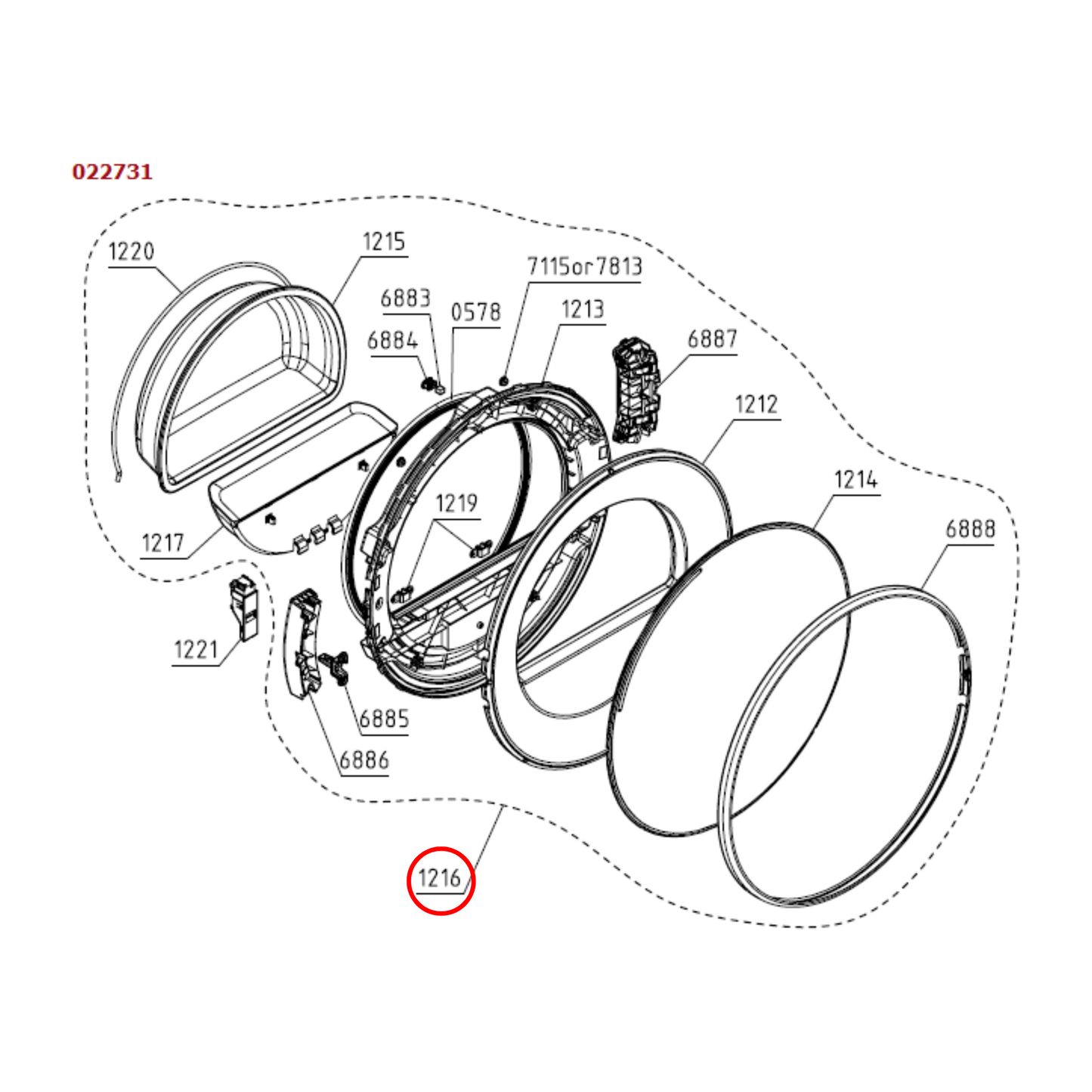 623254-RF Asko Dryer Door Assembly Refurbished