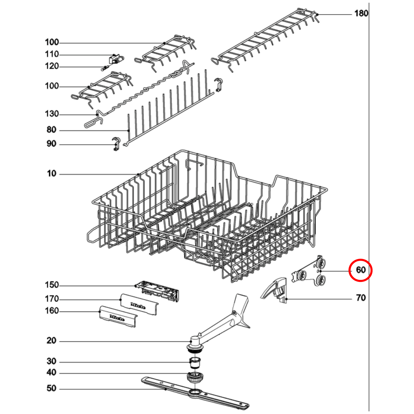 5889362 Miele Dishwasher Upper Rack Fixing Plate Right Hand - 5889361