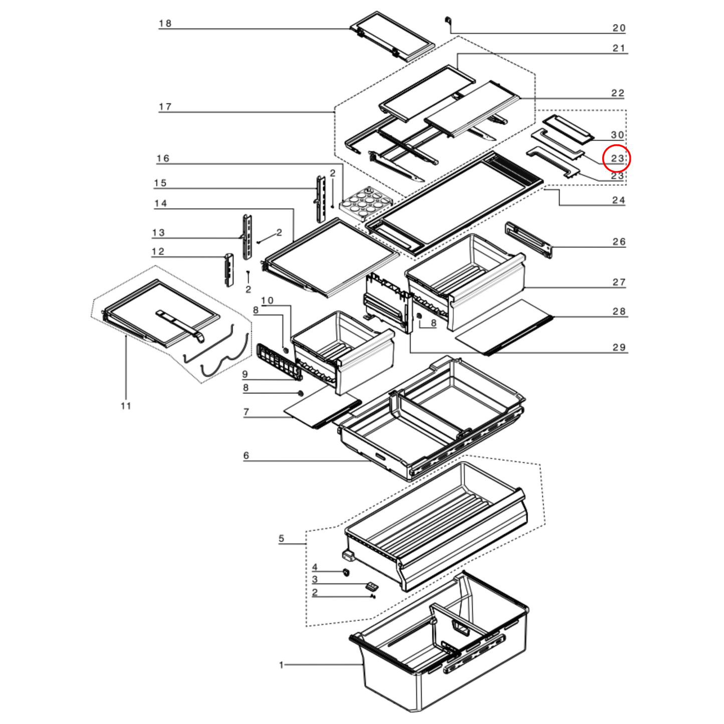 140052731019 Electrolux, Westinghouse Fridge Housing Automatic Humidity - A05273101