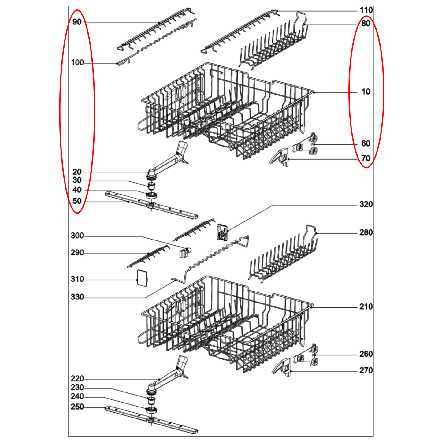 10094921 Miele Dishwasher Upper Rack - 10094920