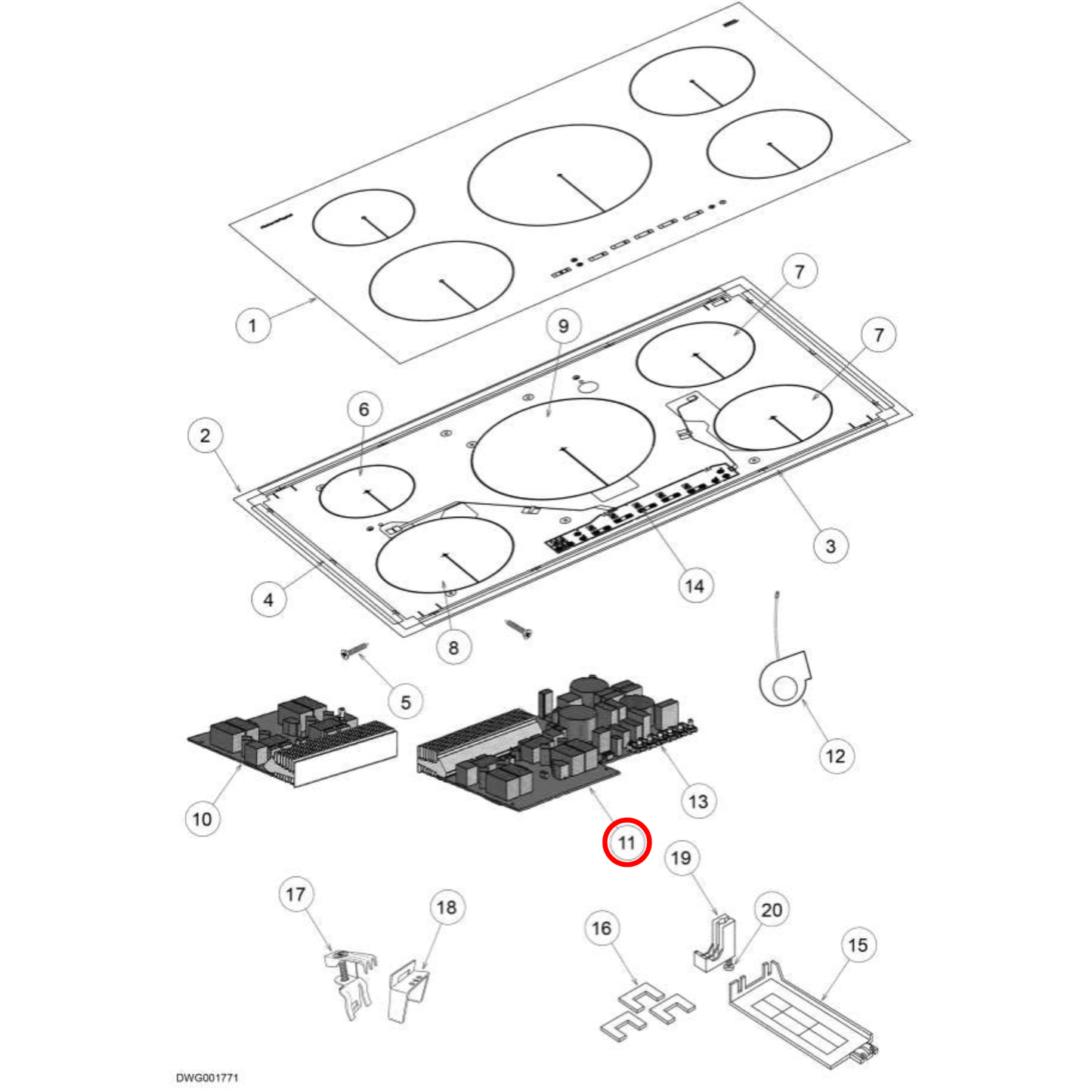 533518 Fisher & Paykel Cooktop PCB Board 3.7KW EG75.96470.439